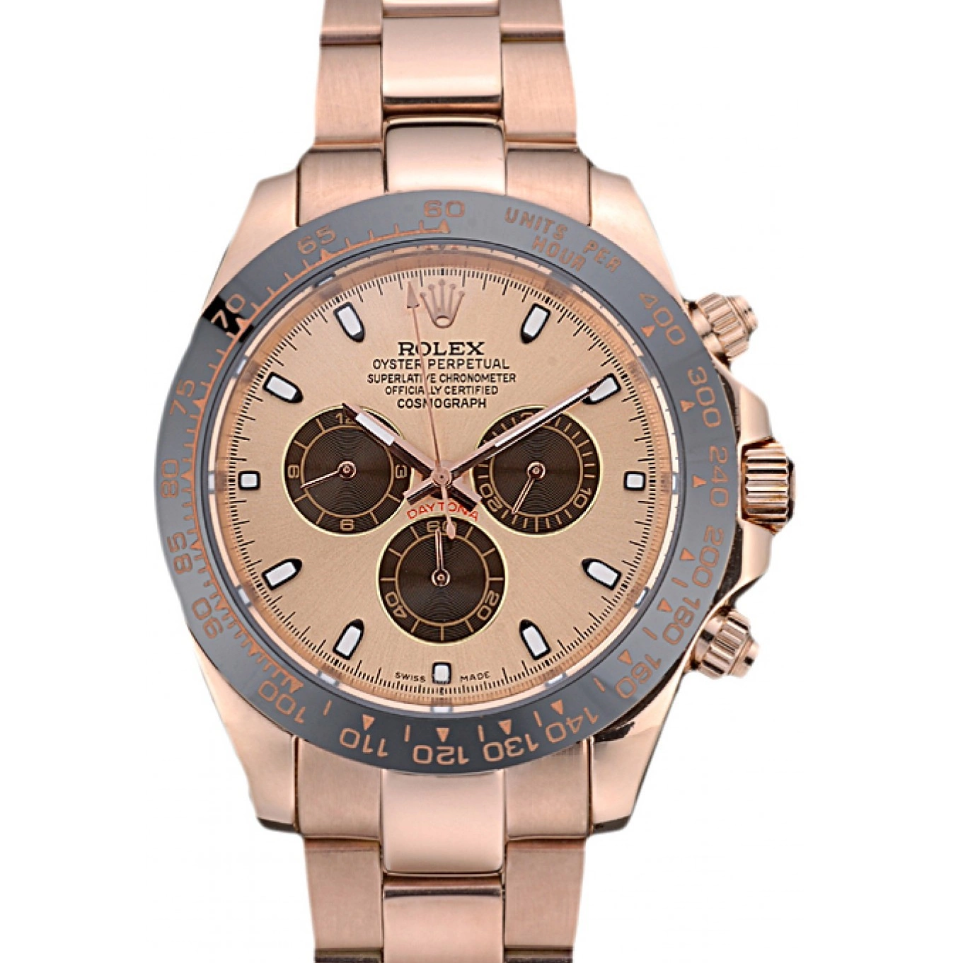 MiroTime 0801 Rolex Daytona Ion Plated Tachymeter Rose Gold Strap Rose Gold Dial 80244